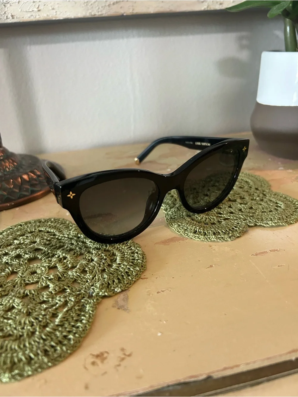 Louis Vuitton Black Cat-Eye Sunglasses with Gold Accents